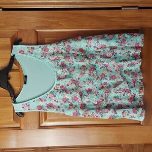 * Deb Women's Mint Green Floral Tank Top with Soft Ruffle Lace, Plus Size 3X